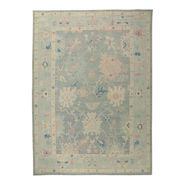 Vintage Light Blue Oushak Rug, 10'00 X 13'10 For Sale