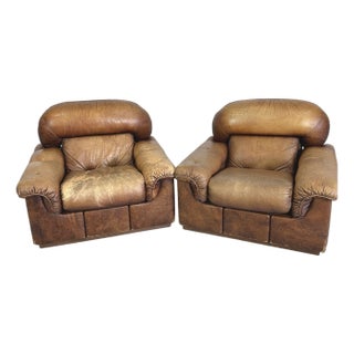 Italian Leather Club Chairs - A Pair For Sale
