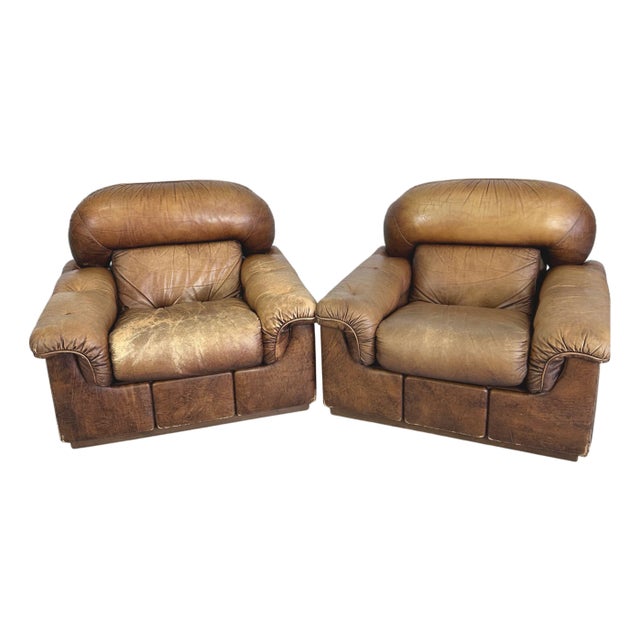 Italian Leather Club Chairs - A Pair For Sale