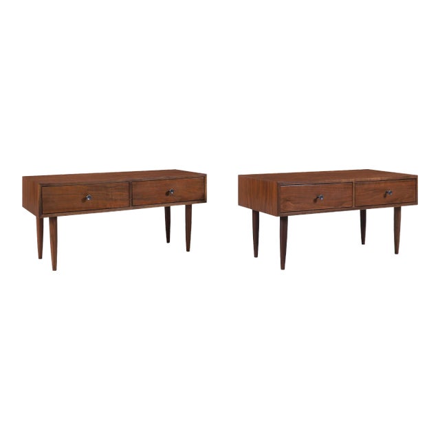 Vintage Walnut Nightstands by Milo Baughman by Glenn of California For Sale