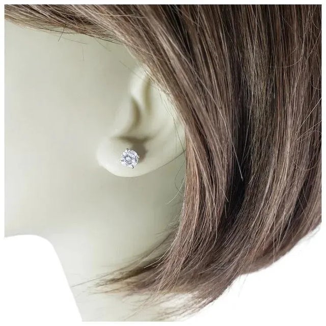 White 14 Karat White Gold Diamond Stud Earrings - 2 Pieces For Sale - Image 8 of 9
