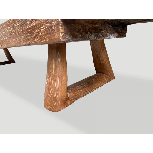 Andrianna Shamaris Brutalist Reclaimed Teak Wood Bench For Sale - Image 10 of 18