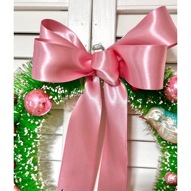 2020s One-of-a-Kind Christmas Wreath With Vintage Mercury Glass Birds & Pink Ornaments For Sale - Image 5 of 7