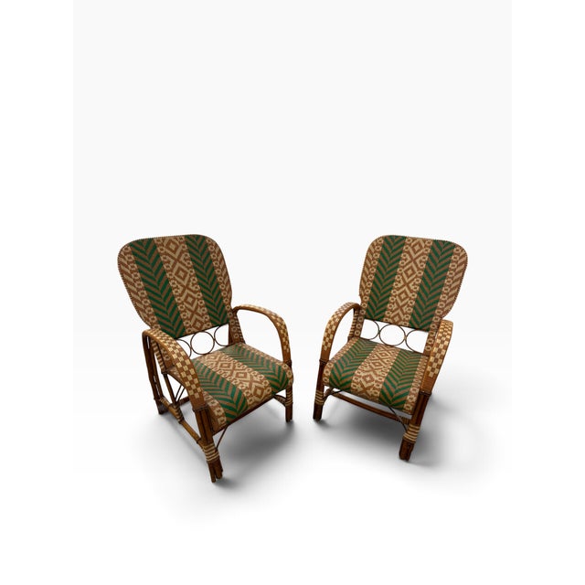 Brown Rattan Armchairs in the style of Audoux Minet, France, 1950s, Set of 2 For Sale - Image 8 of 18