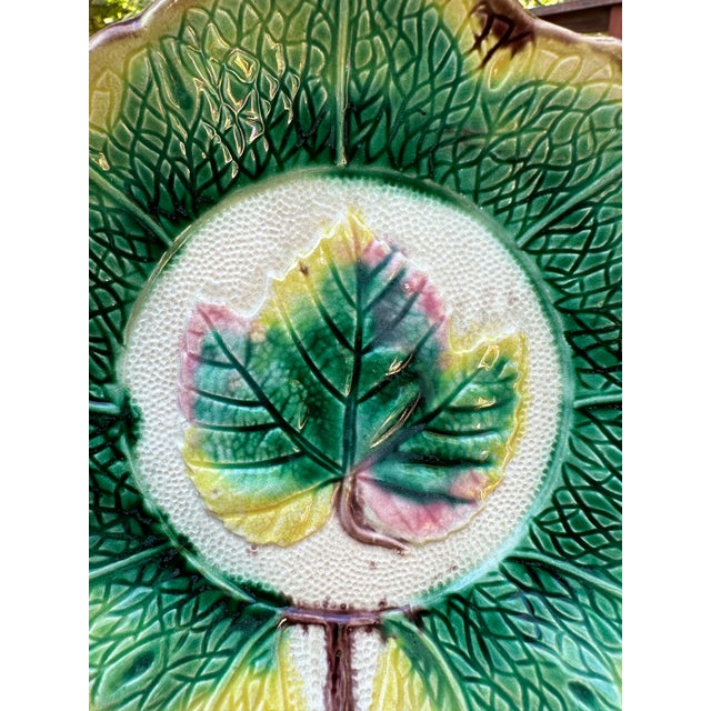 Traditional Antique 19th Century Majolica Grape Leaf Plate For Sale - Image 3 of 9