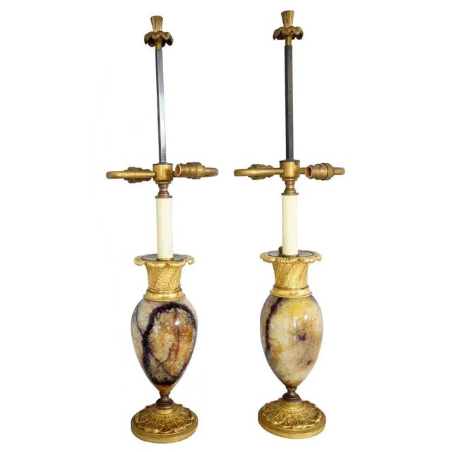 Early 19th Century Early 19th Century English Regency Blue John/Derbyshire Spar & Ormolu Table Lamps - a Pair For Sale - Image 5 of 13