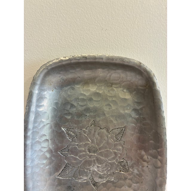 Vintage Farberware Wrought Aluminum Tray, Etched Floral Motif, Brooklyn Ny For Sale In Oklahoma City - Image 6 of 9