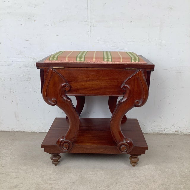 Vintage Classical Revival Upholstered Footstool With Scroll Base For Sale In Philadelphia - Image 6 of 12