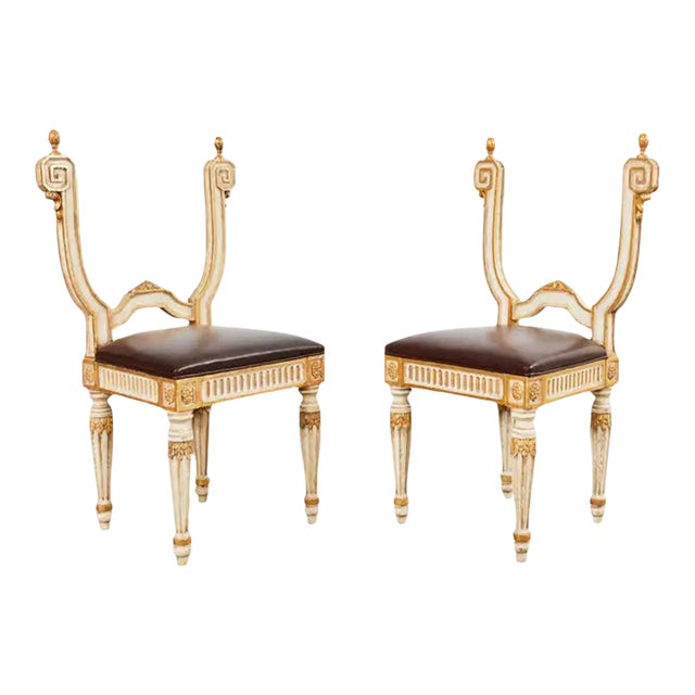 Pair of Italian Neoclassical Style Backless Hall Chairs For Sale