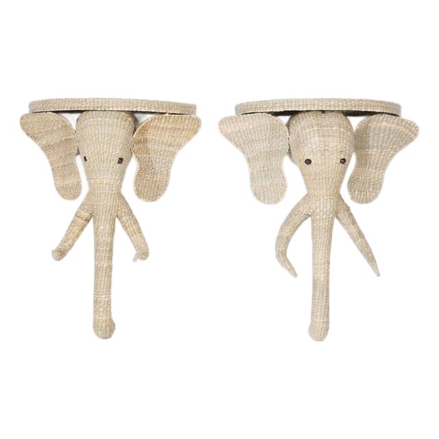 Pair of Wicker Elephant Consoles For Sale
