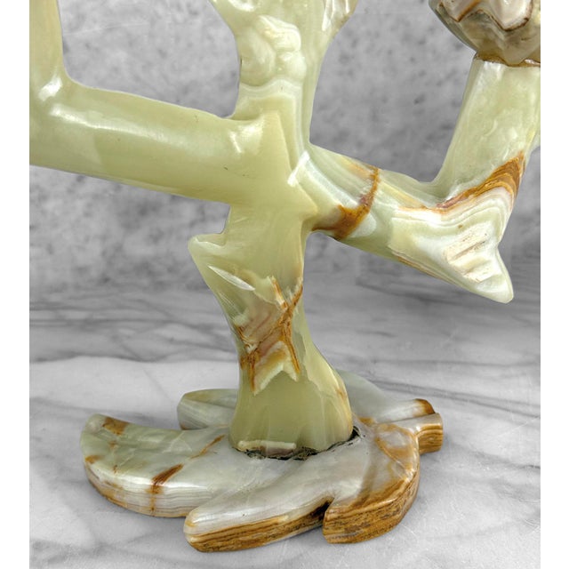 Vintage Italian Onyx Stone Tulip Candelabra Candlestick Holders - Set of 3 For Sale - Image 10 of 11
