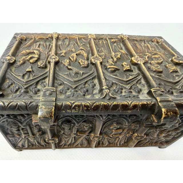 Goldenrod Antique Gothic Revival Bronze Jewelry Box with Religious Scenes, 1890s For Sale - Image 8 of 12