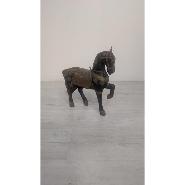 Indian Wooden Ceremonial Horse with Brass from Charles Mareck, 1920s For Sale - Image 6 of 18