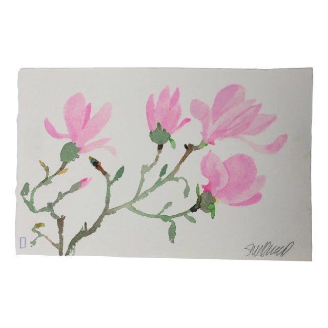 "Pink Magnolia 2" Original Watercolor Painting For Sale