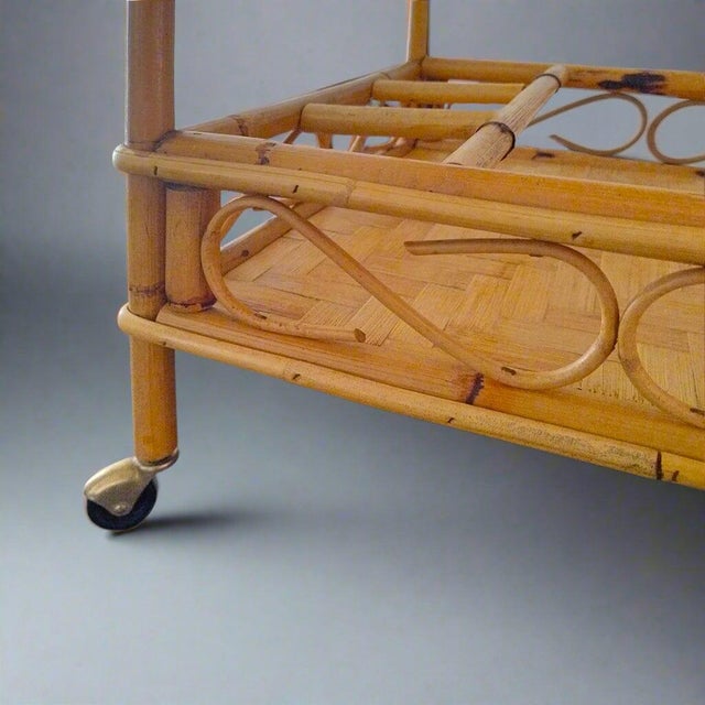 Serving Bar Cart in Bamboo & Rattan from Franco Albini, Italy, 1960s For Sale - Image 9 of 10