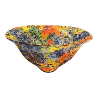 Multicolor Mosaic Art Glass Pedestal Bowl For Sale