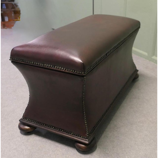 Large Regency Waisted Leather Ottoman For Sale - Image 6 of 8