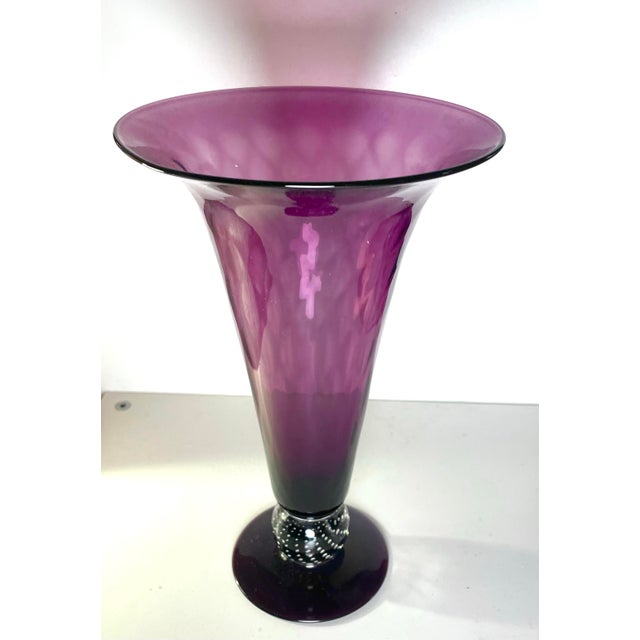 Glass Mid-Century Pairpoint Optic Diamond Vase With Controlled Bubble Ball Stem, Signed For Sale - Image 7 of 7