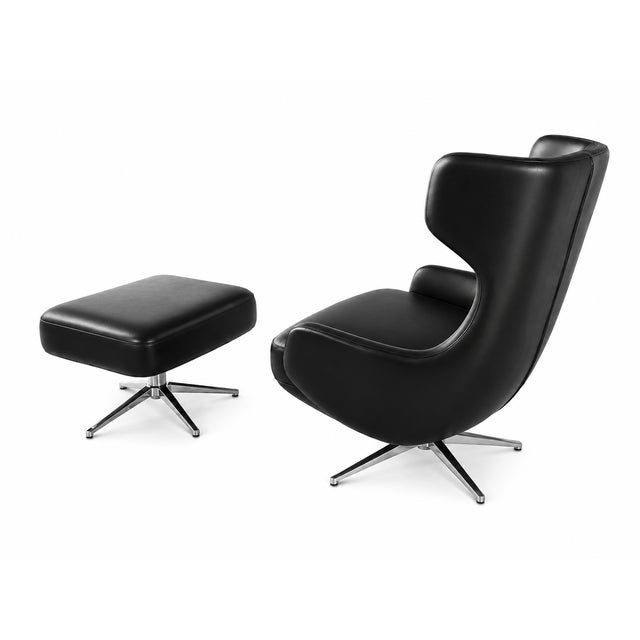 This lounge chair and ottoman set brings together premium materials, and timeless modern design. Upholstered in genuine...