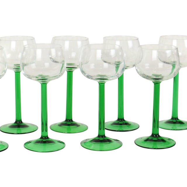 Vintage Alsace Wine Glasses with Green Stems from Luminarc, 1970s, Set of 12 For Sale - Image 6 of 16