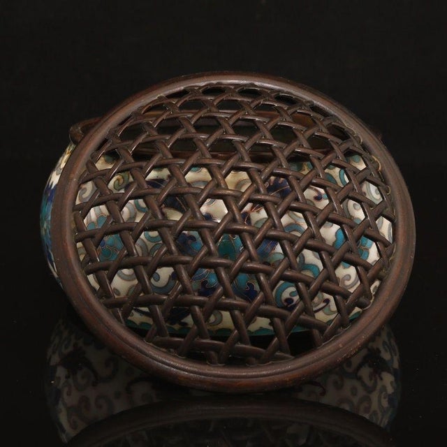 Late 20th Century Cloisonné Enamel Floral Censer With Pierced Bronze Lid For Sale - Image 4 of 9