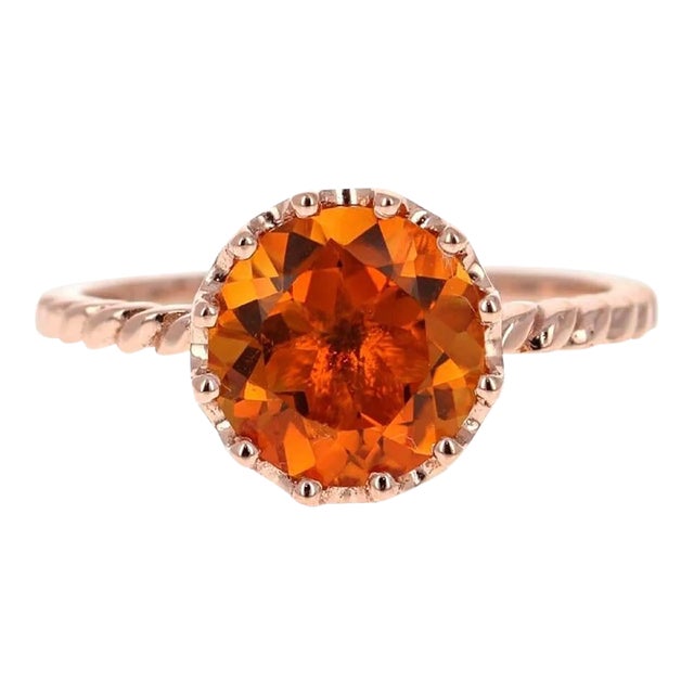 2.15 Ct Citrine Quartz 14 Karat Rose Gold Ring Size 7 For Sale