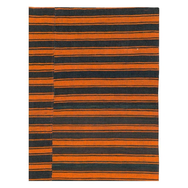 Galerie Shabab Collection Mid-20th Century Orange and Black Turkish Flat-Weave Kilim Room Size Accent Rug For Sale - Image 4 of 10