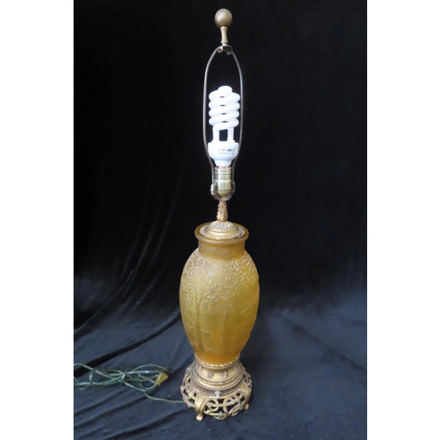 Early 20th Century Steuben Acid Cut Yellow Ochre Jade Glass Liberty Table Lamp For Sale - Image 5 of 12