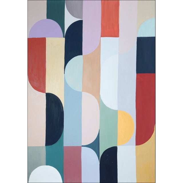 2026, Art Deco Painting Triptych in Pastel Tones, Raindrops For Sale - Image 4 of 11
