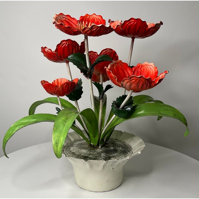 Florentia Mid 20th Century Florentia Italian Toile Flowers in a Pot For Sale - Image 4 of 12