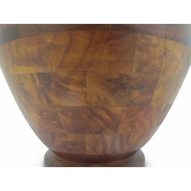 Pacific Nw Hand Turned Segmented Southwest Geometric Inlaid Wood Vase For Sale - Image 9 of 11