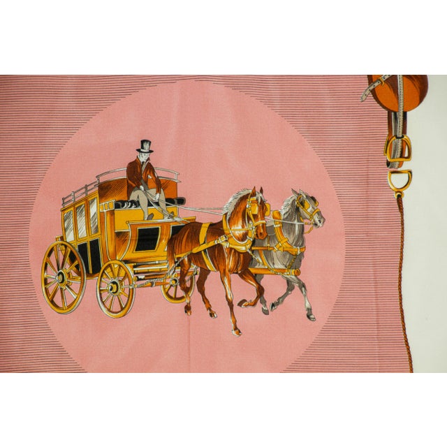 Vintage Pink Scarf with Equestrian Royal Horse Carriages Motif For Sale - Image 12 of 12