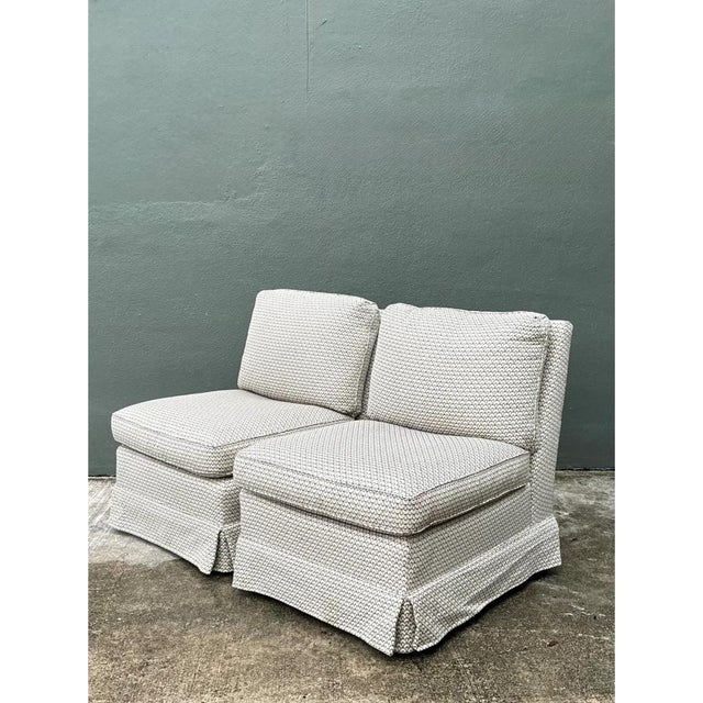 Vintage Upholstered Slipper Chairs - Pair For Sale - Image 4 of 12