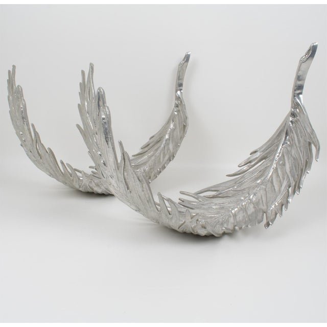 Silver Arthur Court Aluminum Palm Frond Tray Centerpiece, Set of 2, 1977 For Sale - Image 8 of 15