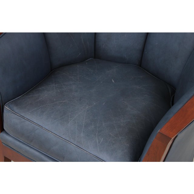 Stickley Cherry Blue Leather Club Chair For Sale - Image 11 of 16