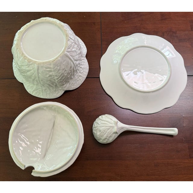 Vintage White Cabbage Majolica Ware Soup Tureen W/ Underplate For Sale - Image 4 of 5