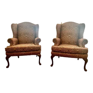 1970s Pair of Sherrill Furniture Wingback Chairs in Paisley Fabric