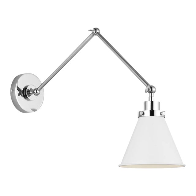 Chapman & Myers by Visual Comfort Studio Wellfleet Double Arm Cone Task Sconce, Matte White & Polished Nickel For Sale