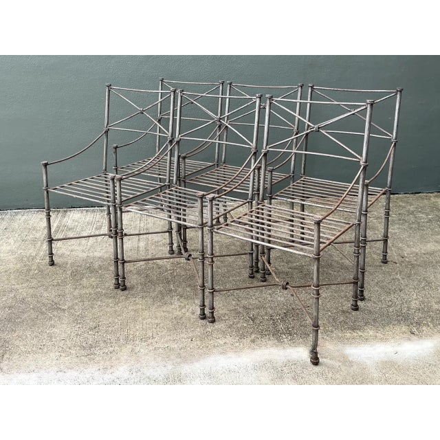 Metal Vintage Target Back Wrought Iron Dining Chairs - Set of 6 For Sale - Image 7 of 12