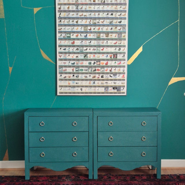 Hollywood Regency Green Painted 3-Drawer Chests Nightstands Credenza, a Pair For Sale - Image 12 of 12