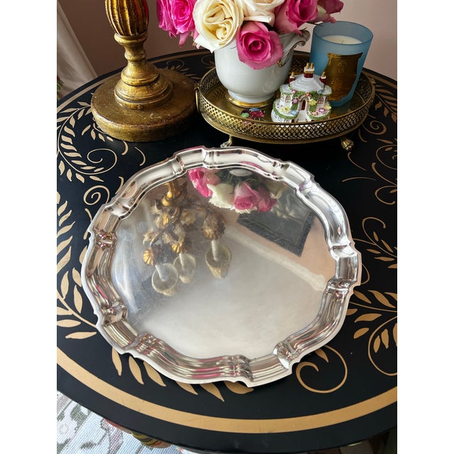 1950s Poole Sterling Silver Tray in the "Chippendale" Pattern 13 5/8 and 35.73 Ozt. // Midcentury .925 Silver Platter // Hollowware For Sale - Image 5 of 11