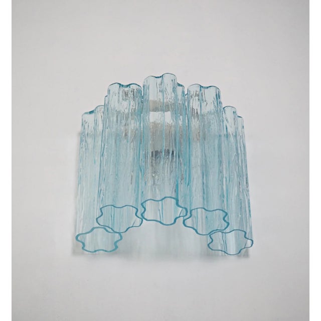 Pair of Murano Glasses Tube Wall Sconces 5 Blue Glass Tubes, Handmade in Murano For Sale In Los Angeles - Image 6 of 11