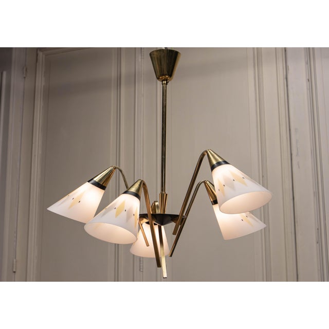 1950s Vintage Swedish Brass Chandelier by Harald Notini for Bohlmarks, 1950s For Sale - Image 5 of 8