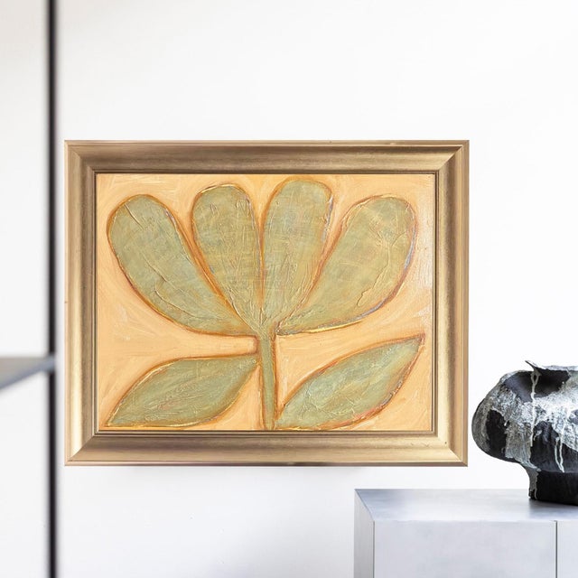 Contemporary Original Framed Botanical Tulip Painting, Oil on Canvas in Gold Frame, 17x21 Minimalist Boho Home Decor For Sale - Image 3 of 5