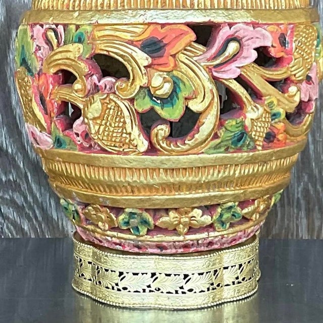 Wood Vintage Boho Carved Wood Table Lamp For Sale - Image 7 of 13