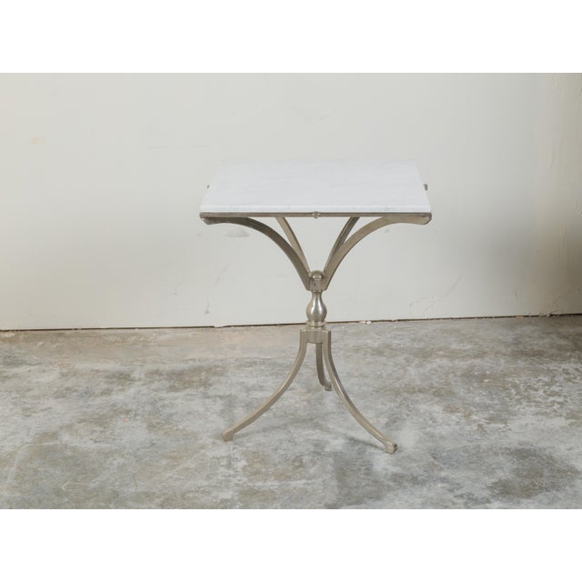 Italian Midcentury Steel Table with White Marble Top and Tripod Base For Sale - Image 10 of 11