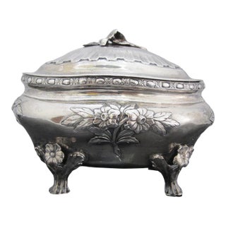 Swedish Rococo Style Sterling Silver Floral Sugar Box Casket With Hinged Lid For Sale