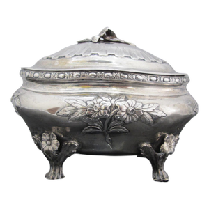 Swedish Rococo Style Sterling Silver Floral Sugar Box Casket With Hinged Lid