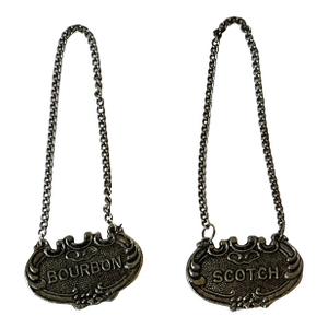 Vintage Silver Bourbon and Scotch Decanter Tags Barware