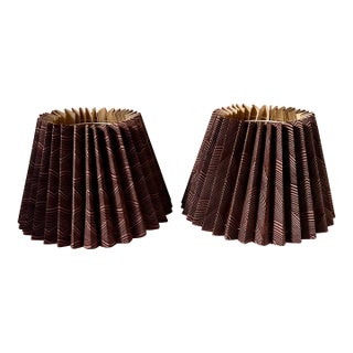 Vintage Mid-Century Custom Paper Accordion Lamp Shades With Purple Geometric Design - A Pair For Sale